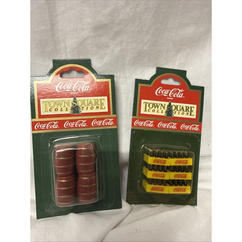 1992 Trim Tree Coca Cola Town Square Yellow Case Mini Coke Bottle Red Barrels